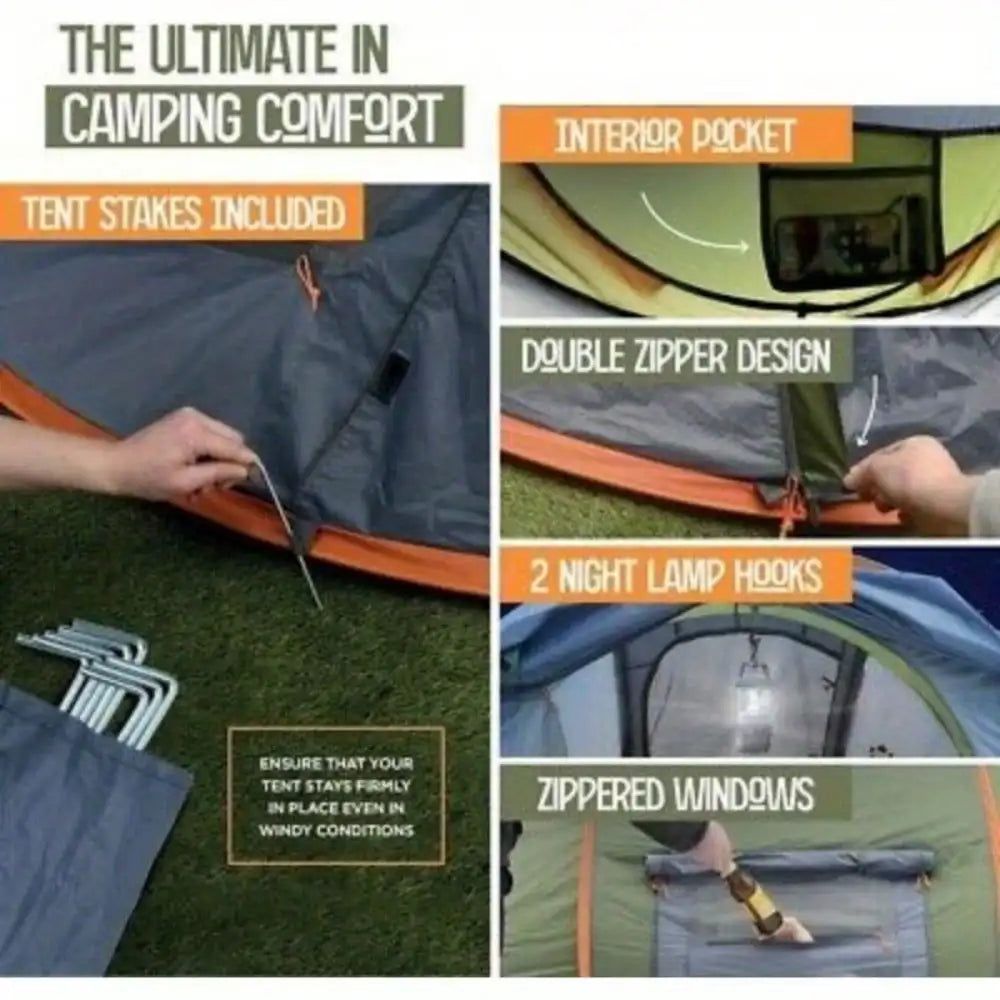 Building 4 Person Pop Up Camping Tent With Two Doors