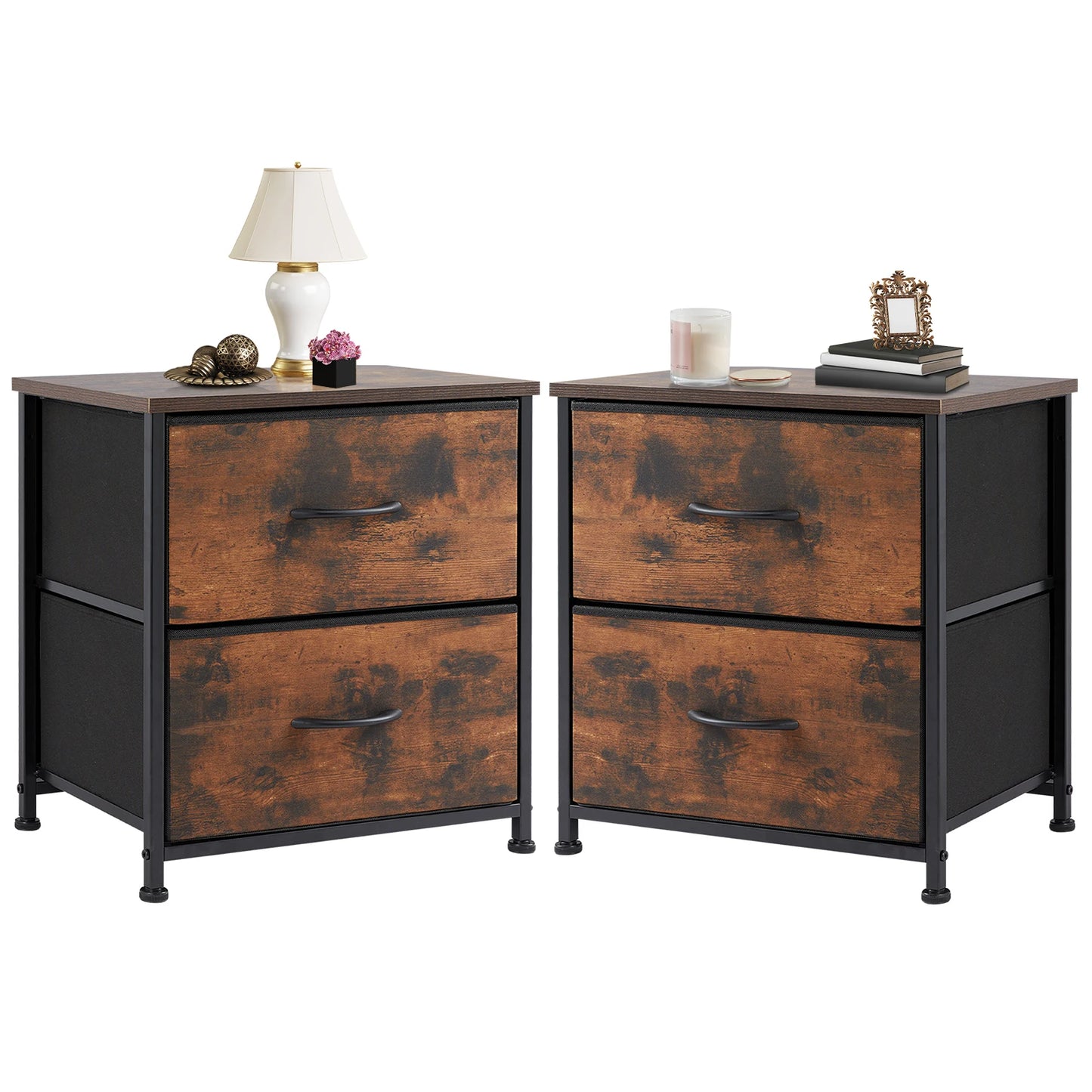 JHK Nightstand Bedside Table With Storage Drawers Cabinet