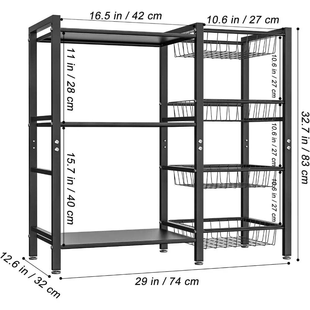 Storage Rack Kitchen Baker's Rack - Utility Microwave Oven Stand with Steel Mesh Baskets
