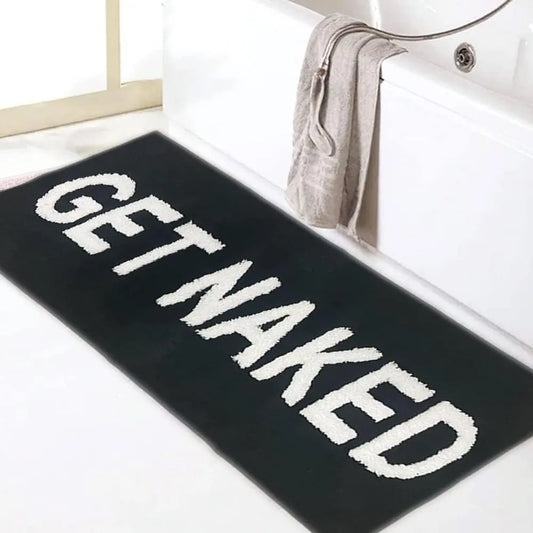 Get Naked Runner Black Cute Bathroom Rugs Long Get Naked Rug Funny Bathroom Decor for Apartment Black Bath mat for Tub and Show