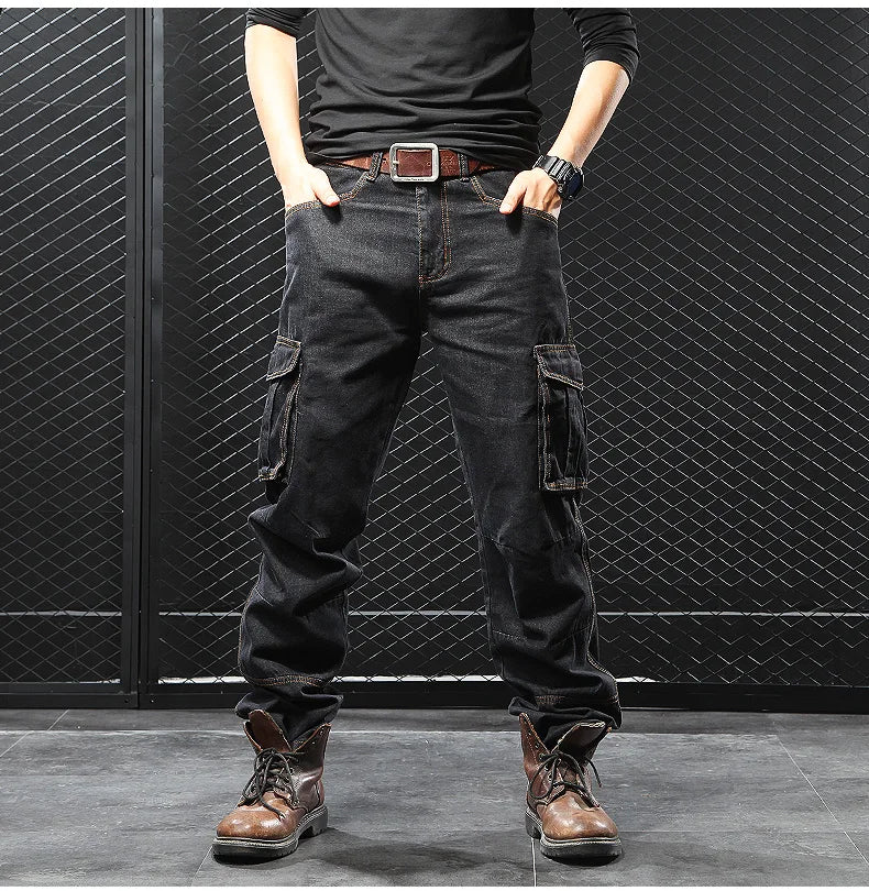 CN Zhejiang Mens Loose Fit Cargo Denim Jeans Pants Casual