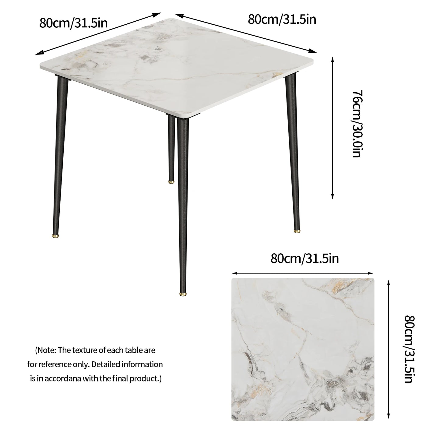 LUVODI Square Dining Table for 4 Restaurant Kitchen Cafe Shop Marble Dining Desk with Dining Chair Sets