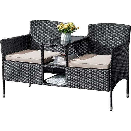 ANGDUO Outdoor Furniture Loveseat Patio Wicker With Table
