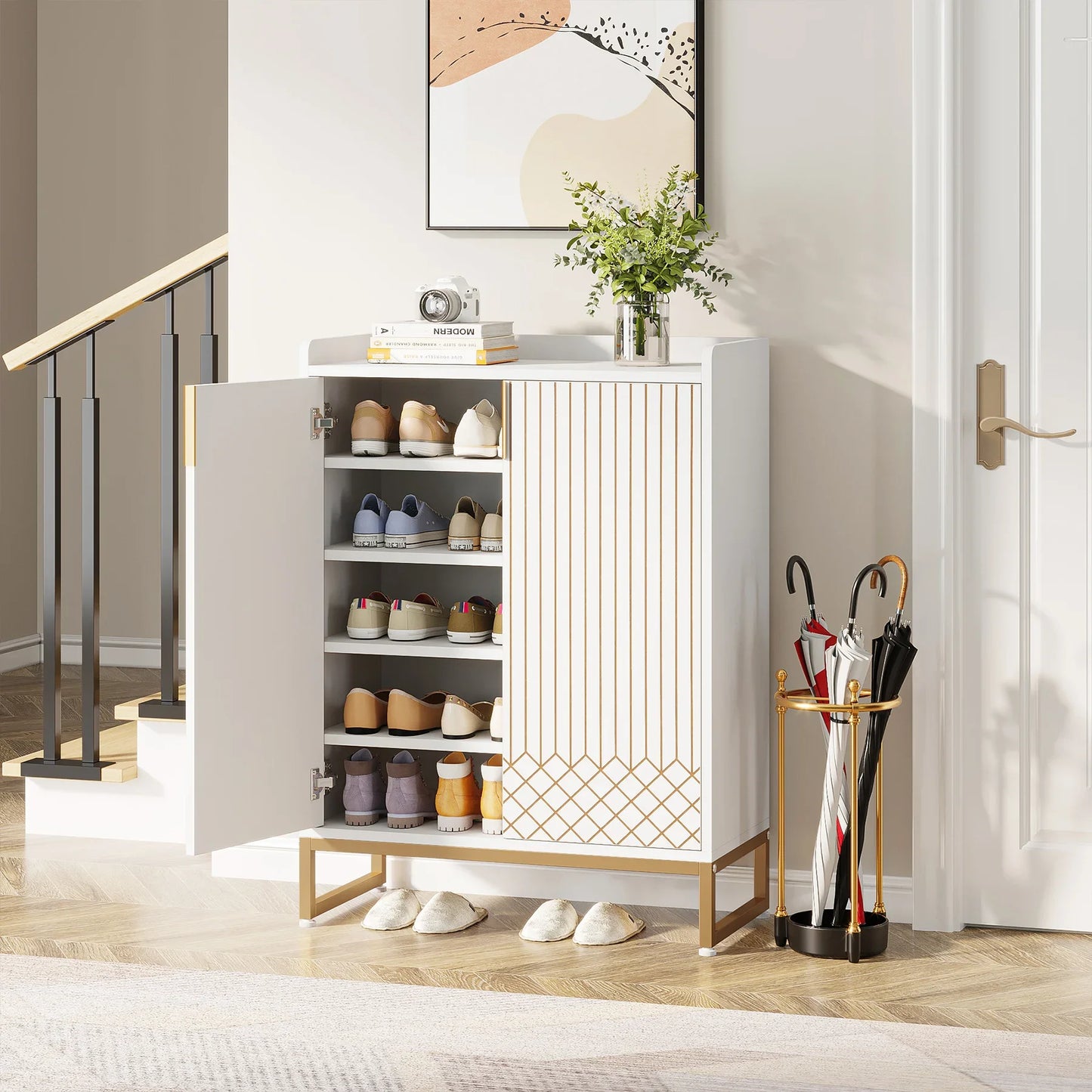 Tribesigns 5 Tier Shoe Cabinet Wood Storage Organizer