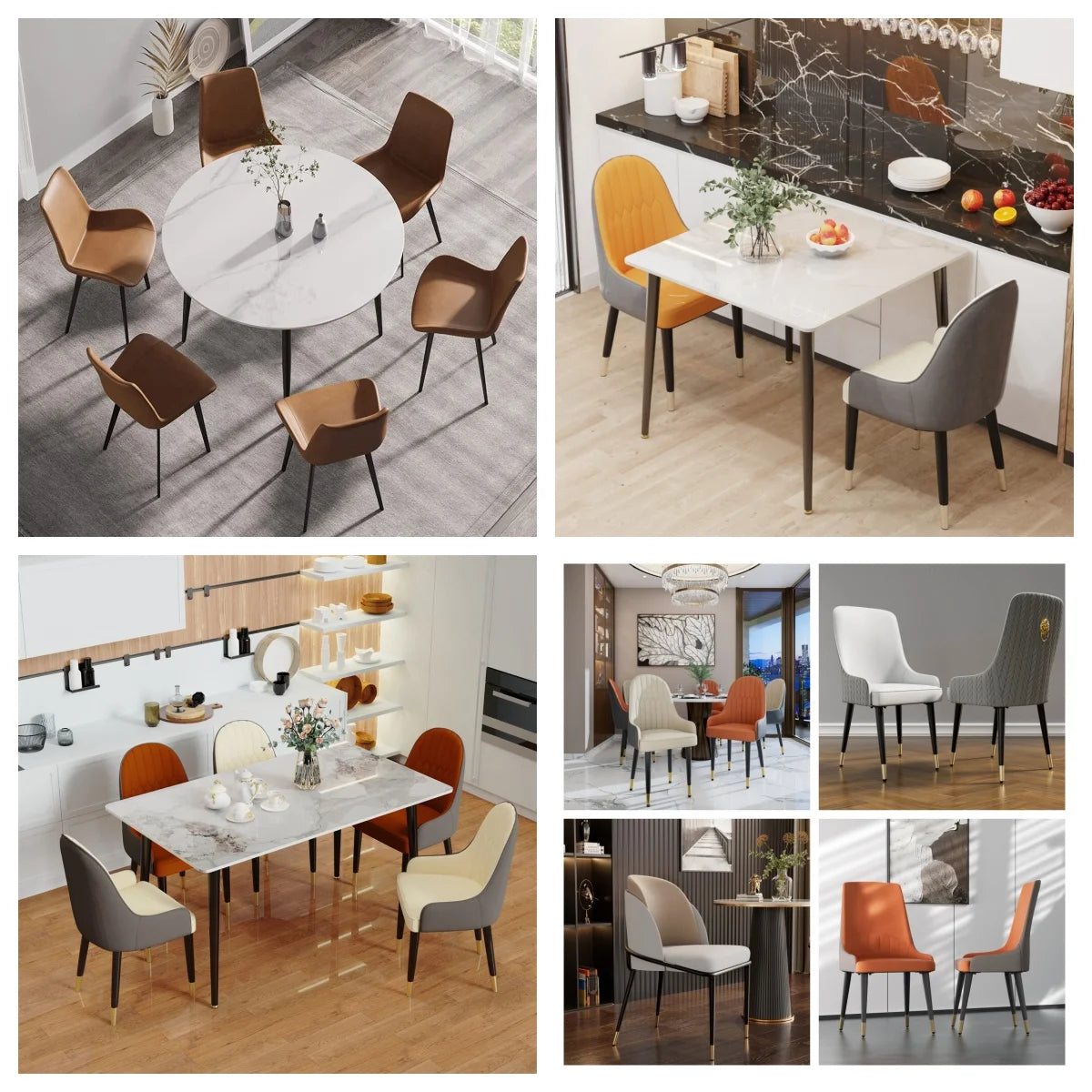 LUVODI Square Dining Table for 4 Restaurant Kitchen Cafe Shop Marble Dining Desk with Dining Chair Sets