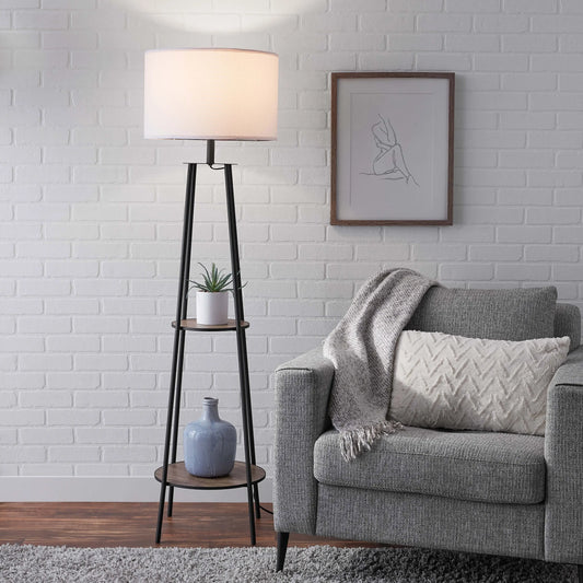 XMSJ Etagere Floor Lamp Mid Century With 2 Wood Shelves