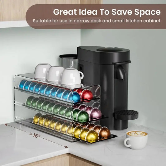 Coffee Pod Drawer for Nespresso Vertuo Capsules, 3 Tier 60 Capacity Pods Organizer for Countertop Coffee Bar Home Office Kitchen