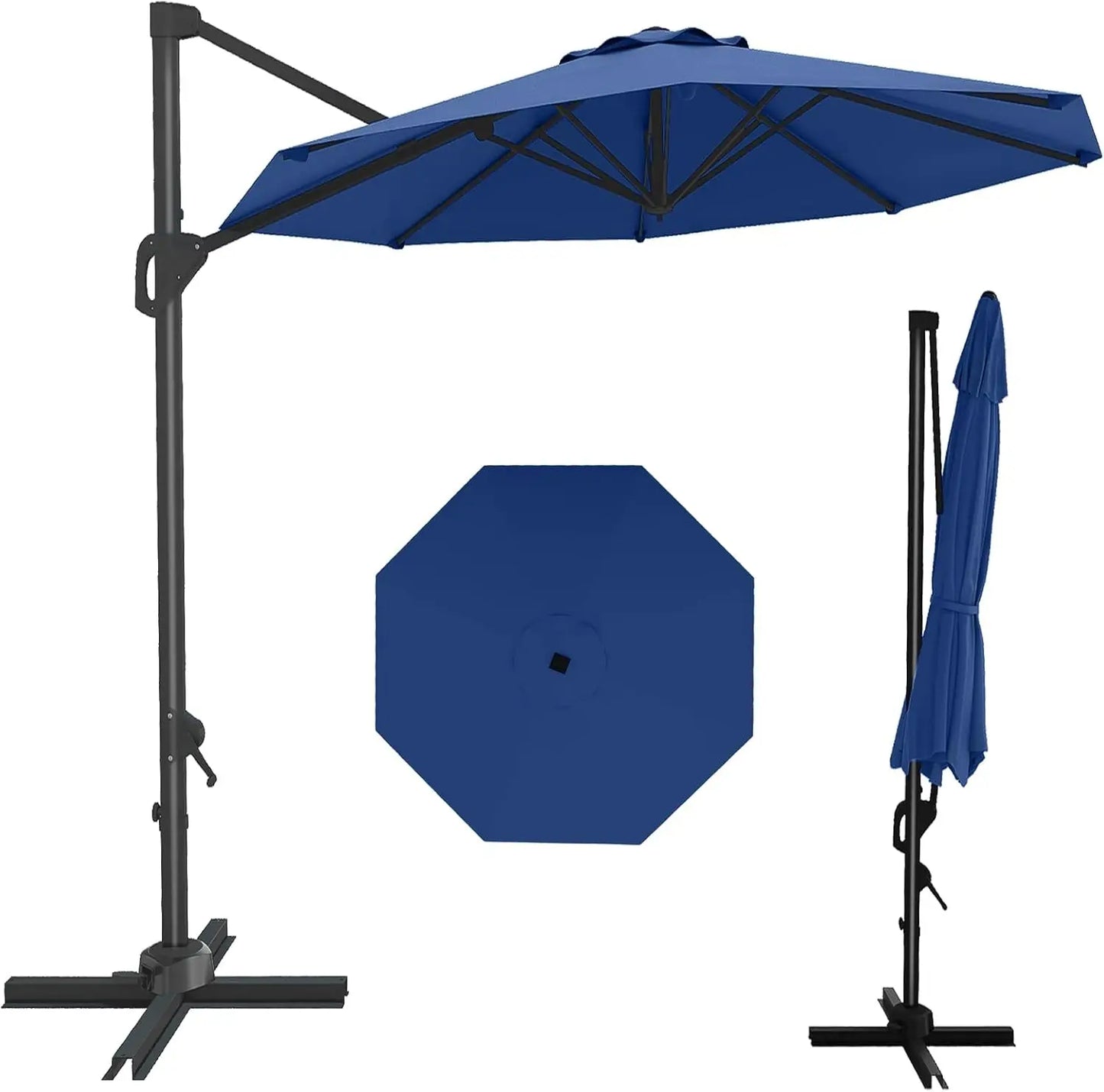 10ft Patio Umbrella 360 Degree Rotation, Easy Tilt Adjustment, Aluminum Frame, Cantilever Hanging Market Umbrella for Deck Porch
