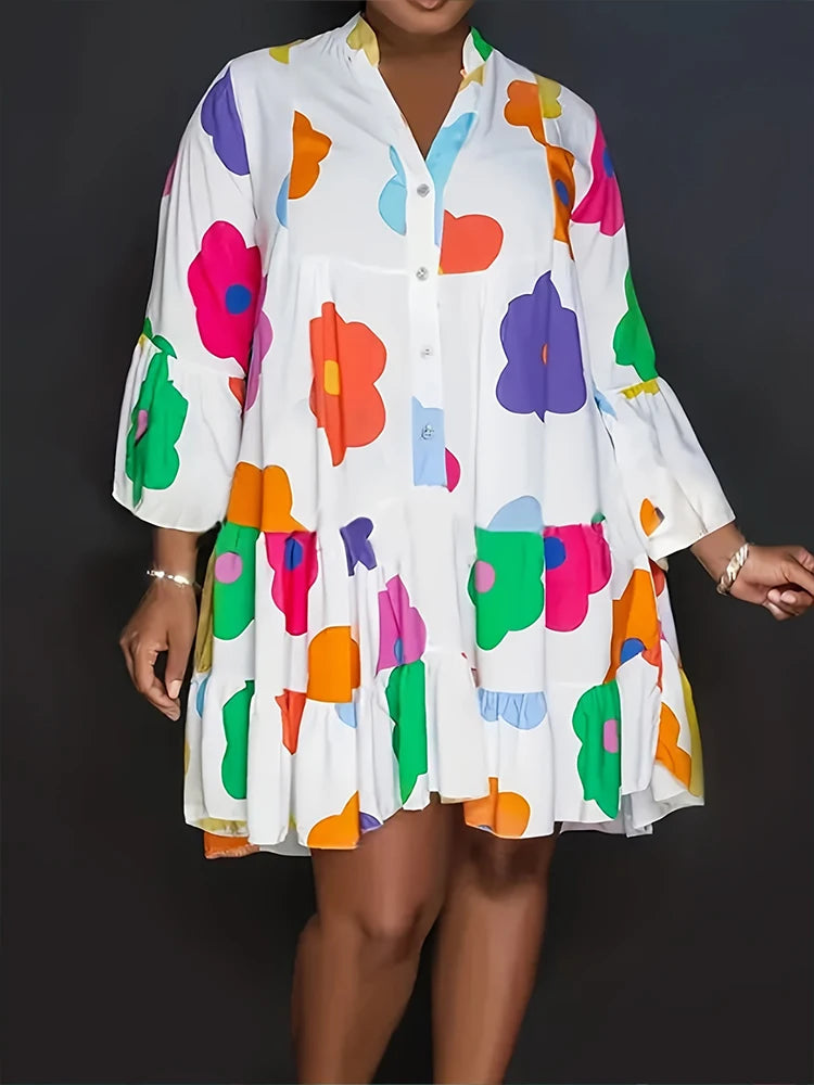 Guangdong Floral Printed Womens Casual Button Dress