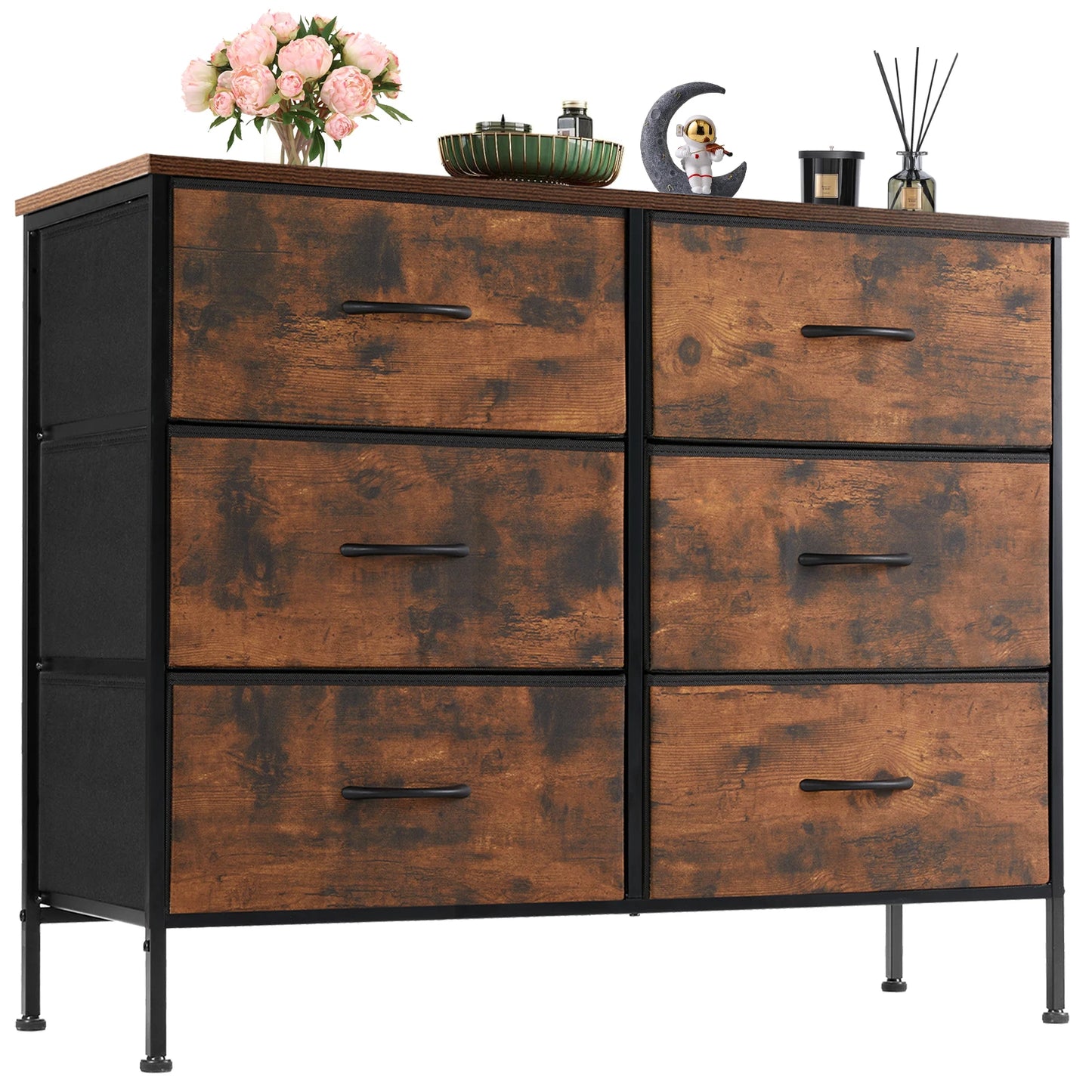 JHK Nightstand 6 Fabric Drawers Dresser For Bedroom Bedside Sofa Table With Storage Closet Chest Display Cabinet Furniture