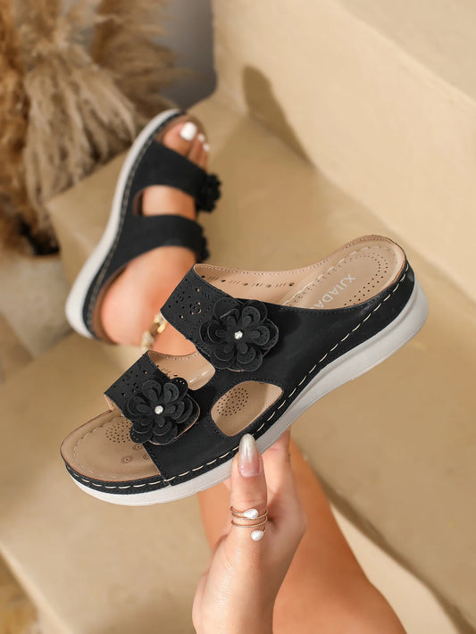Women Slippers Flower Wedge Sandals Summer Fashion Casual