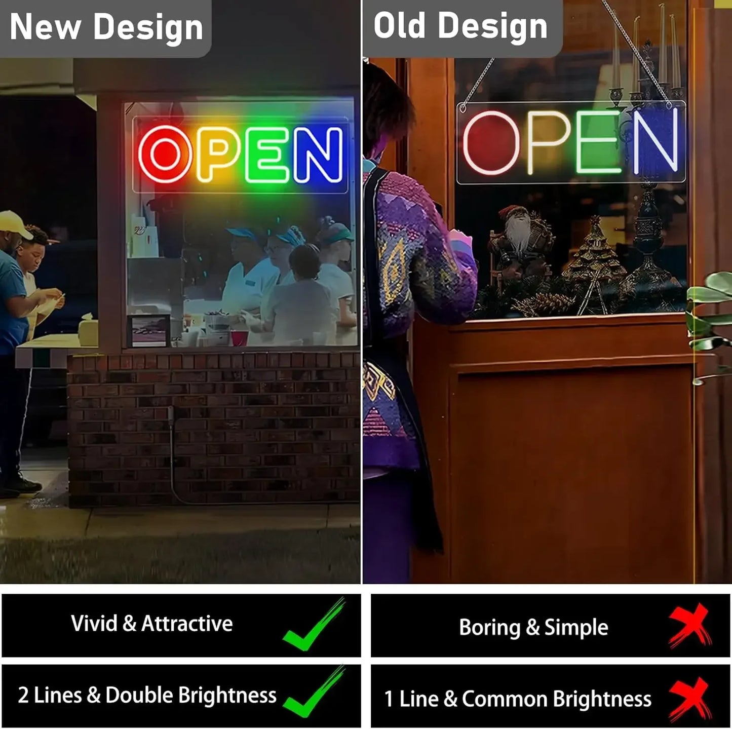 "OPEN" 4 Color LED Neon Sign Super Bright Commercial Window Glass Door Store Bar Restaurant Commercial Lighting USB Powered 16"