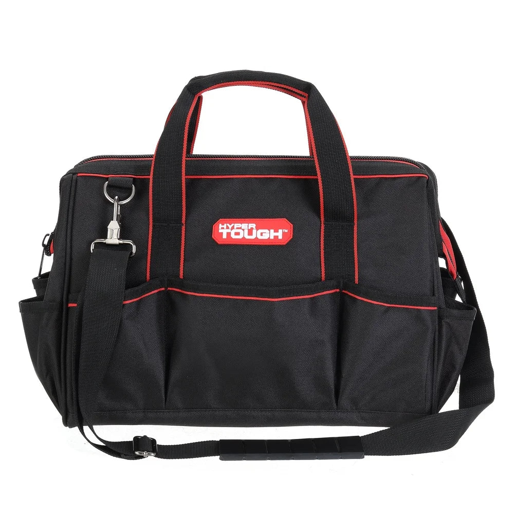 15 Inch Large Mouth Tool Bag with 8 Internal Pockets and 10 External Pockets Adjustable Shoulder Strap Home Garage Car Use