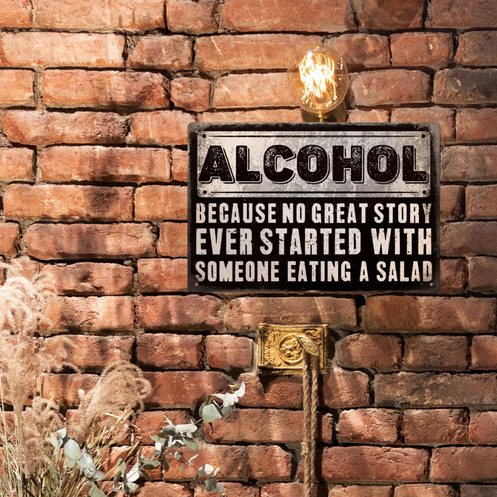 Putuo Decor 1PC Alcohol Metal Signs Funny Plaque Tin Wall Art Poster Plate for Bar Kitchen Man Cave Decor, 7.8 X 11.8 Inches