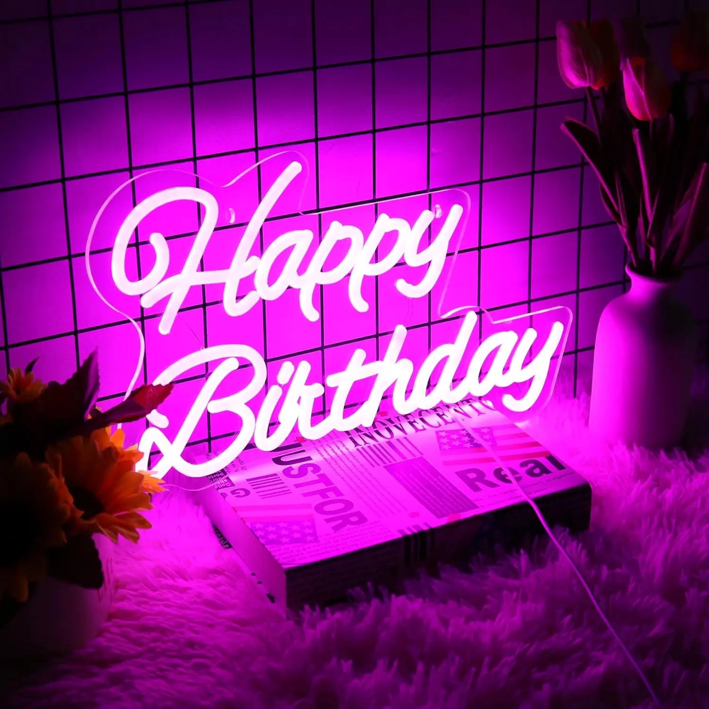 Happy Birthday LED Neon Sign Dimmable Party Backdrop Wall Decor