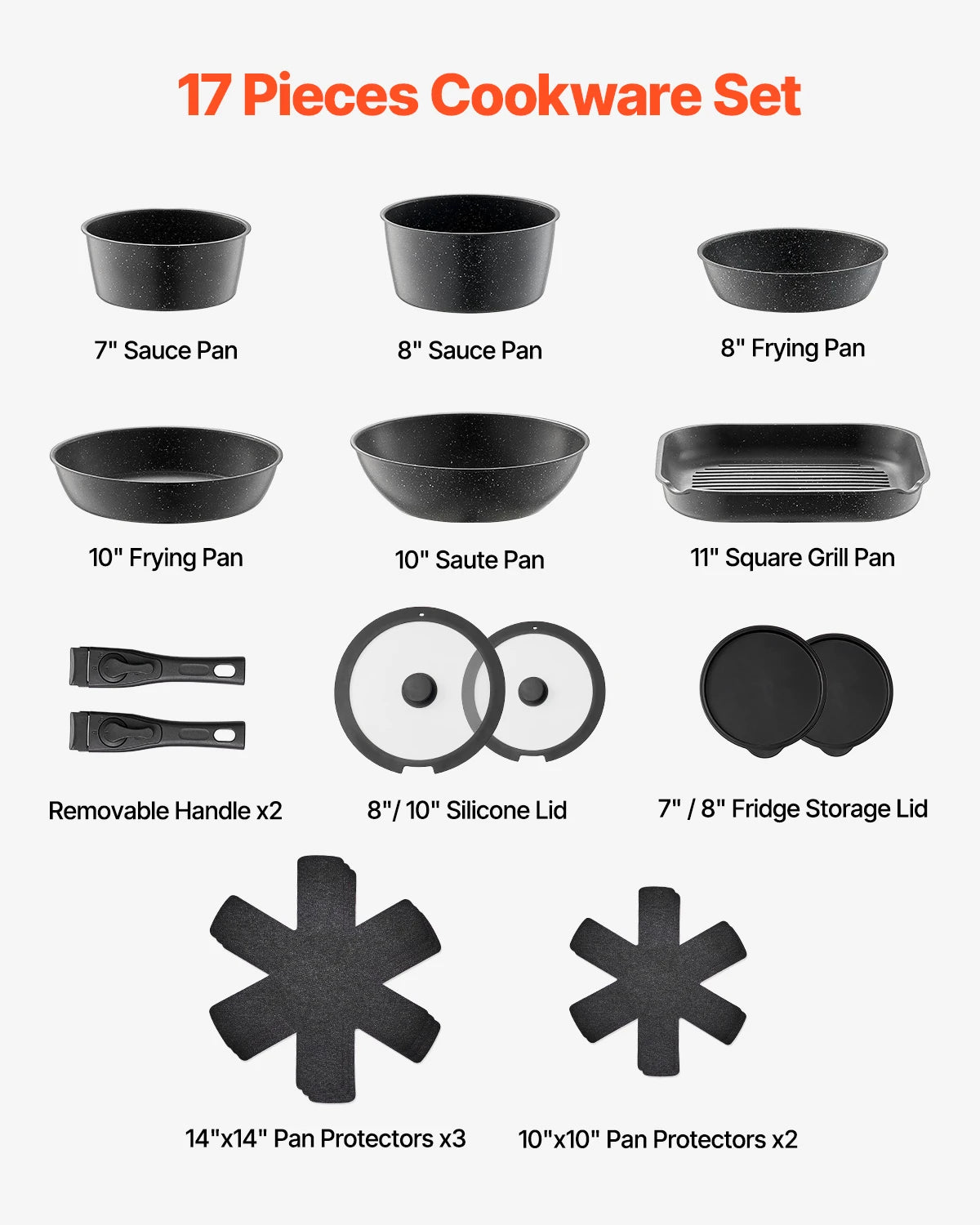 VEVOR Nonstick Cookware Set Granite Pots and Pans Induction