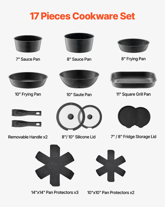 VEVOR Nonstick Cookware Set Granite Pots and Pans Induction
