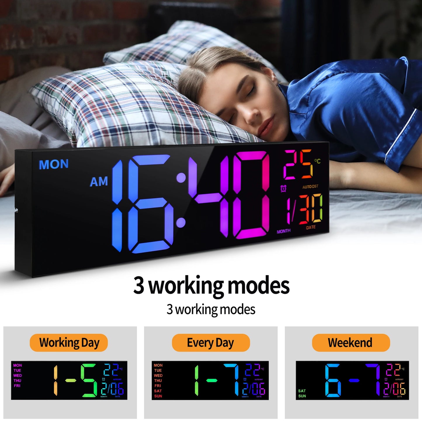 Digital Wall Clock With LED Display Remote And Temperature