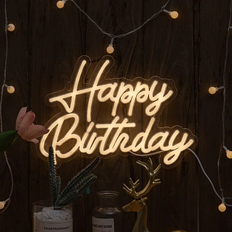 Happy Birthday Neon Lights USB Powered Wall Mount Decoration