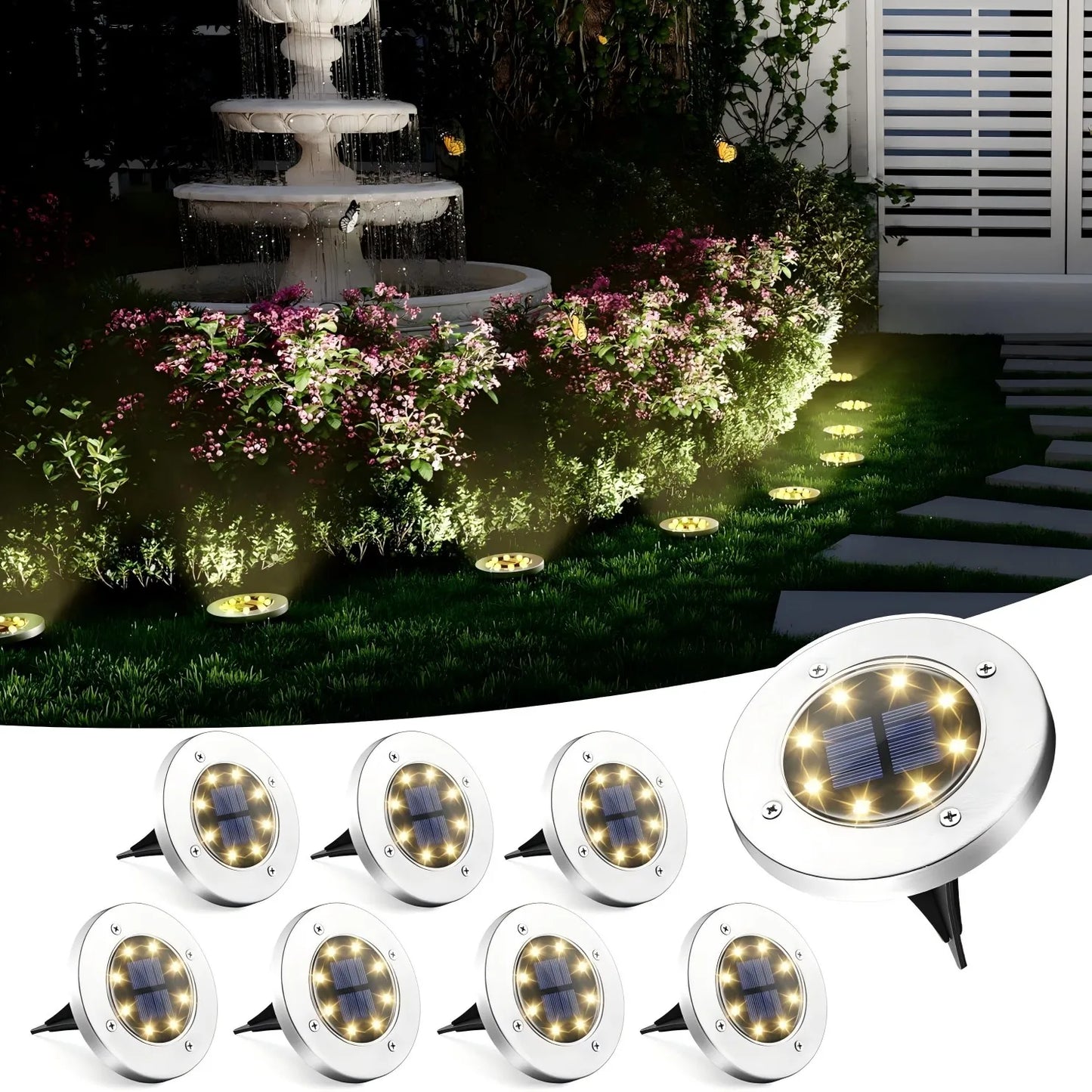 KPSTEK Solar 8 LED Outdoor Landscape Lights for Garden Path
