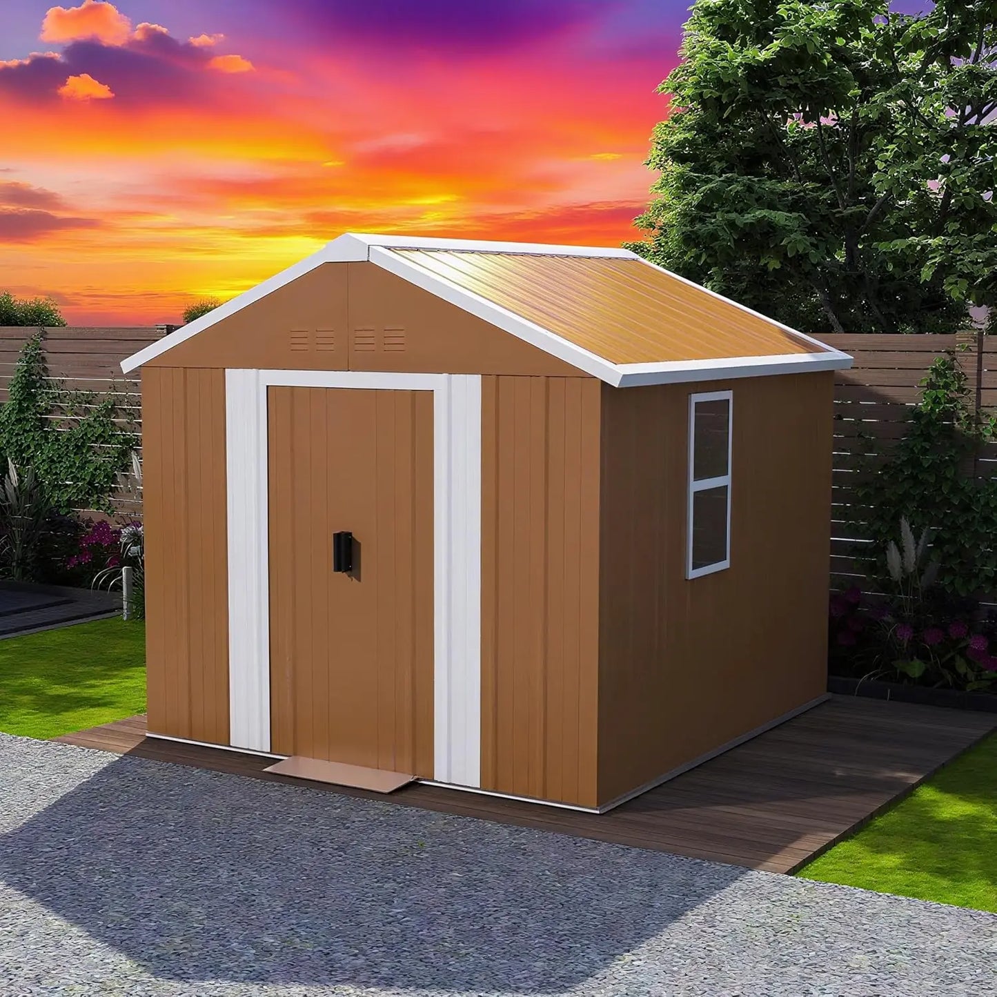 6x4FT Outdoor Metal Storage Shed Sloping Roof Lockable Aluminum Frame Garden Patio Lawn Tool Bike Easy Assembly, Customized