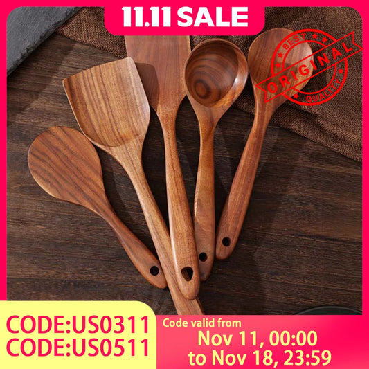 Wooden Kitchen Utensils Set 5 Pieces Odor Free Rot Resistant