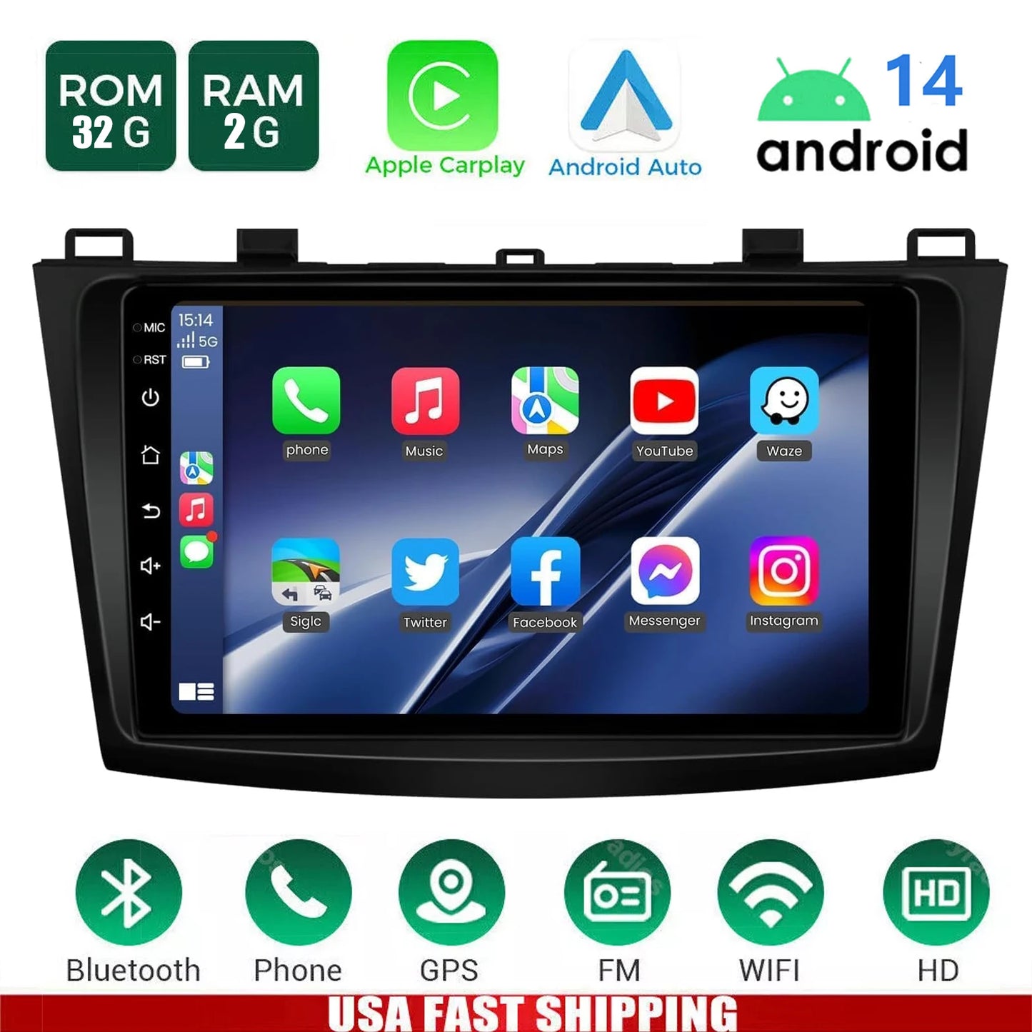 ESSGOO Mazda 3 Car Stereo With CarPlay Android Auto GPS