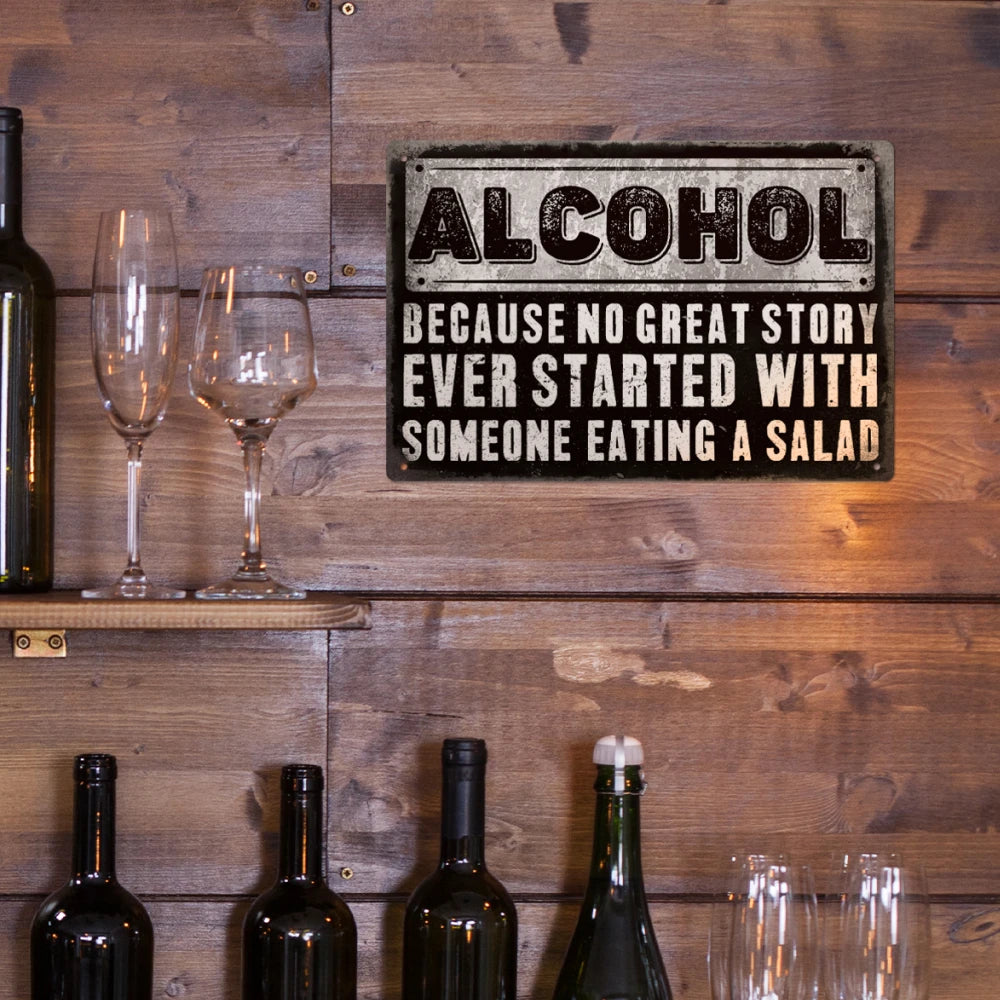 Putuo Decor 1PC Alcohol Metal Signs Funny Plaque Tin Wall Art Poster Plate for Bar Kitchen Man Cave Decor, 7.8 X 11.8 Inches