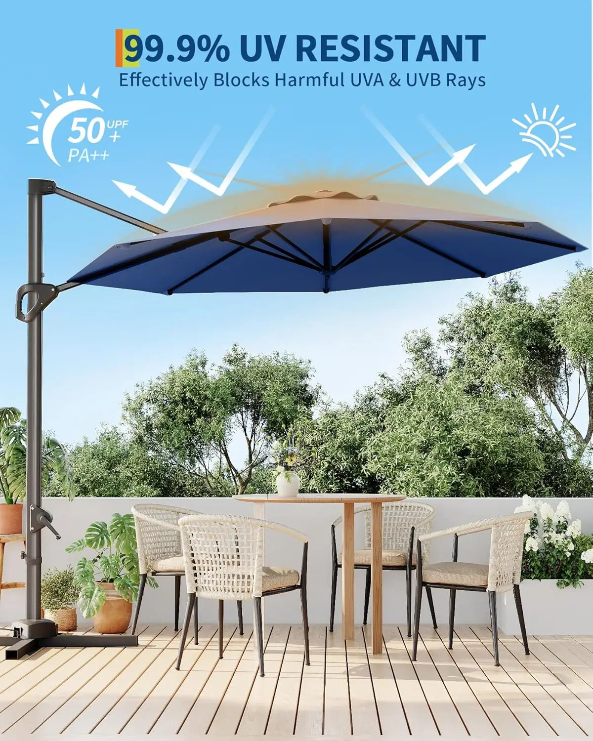 10ft Patio Umbrella 360 Degree Rotation, Easy Tilt Adjustment, Aluminum Frame, Cantilever Hanging Market Umbrella for Deck Porch