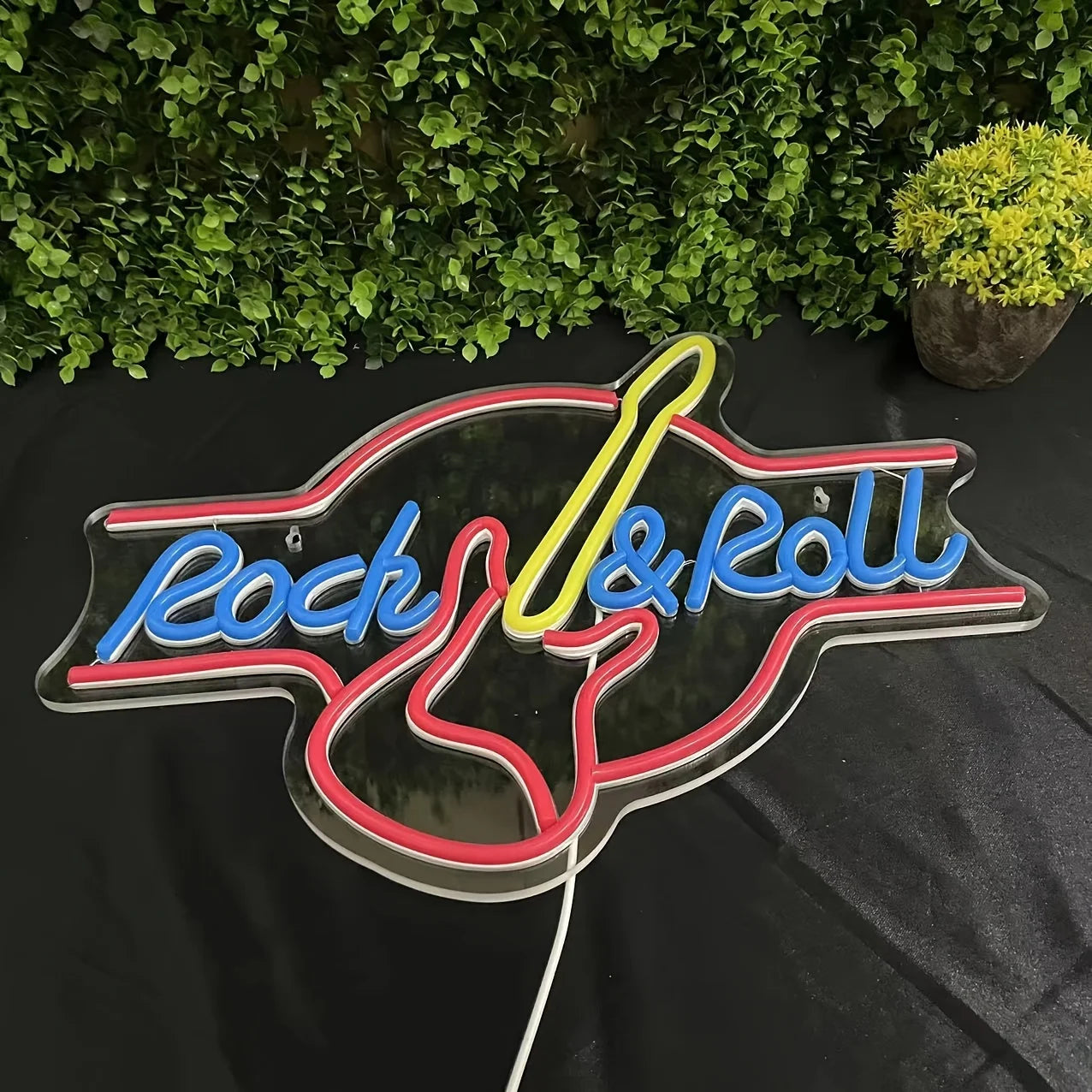 Guitar Rock Roll Neon Sign LED Wall Mount Display Bright