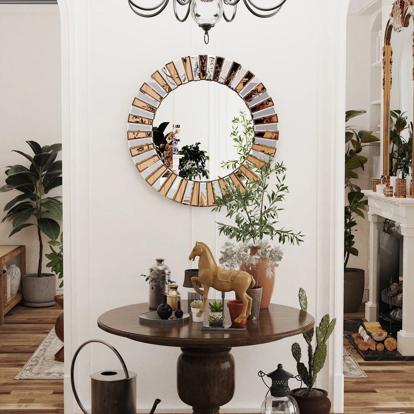 Wisfor Sunburst Round Wall Mirror Beveled Glass Vanity