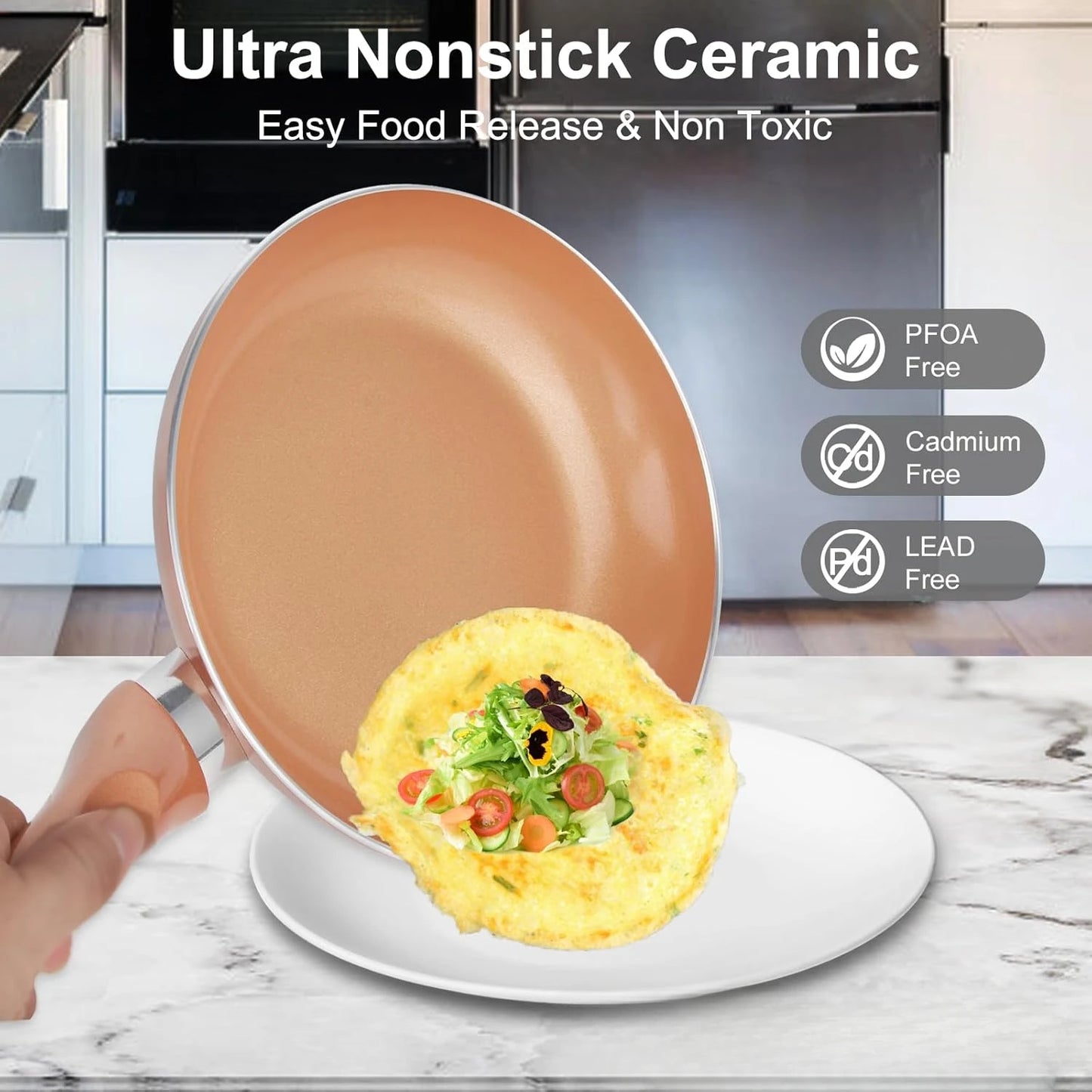 Hign Concerned 11 Piece Copper Ceramic Nonstick Cookware
