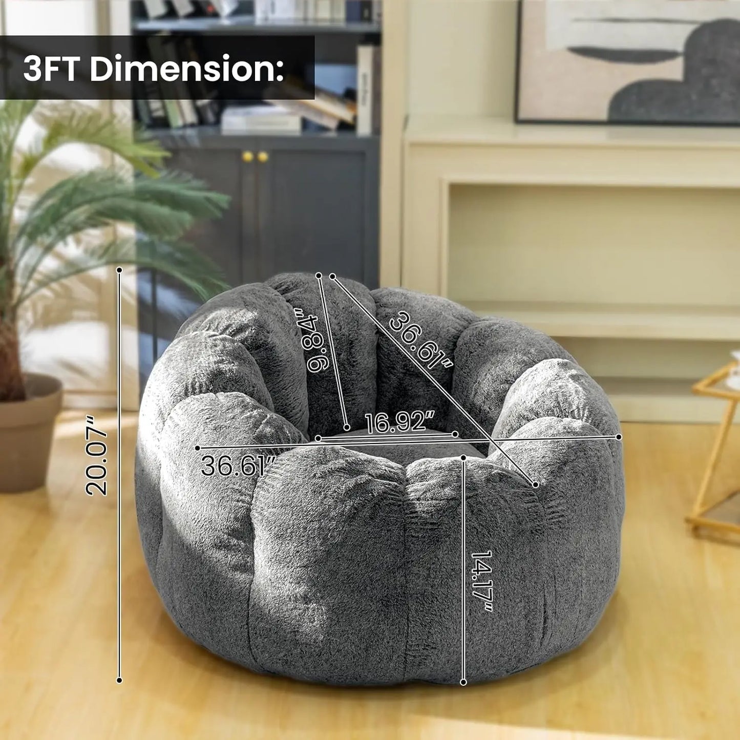 Bean Bag Chair with Filler, Faux Fur Comfy Chair with Petal Armrest Fluffy Lounge Chair for Bedroom, Living Room, Dorm, Game - G