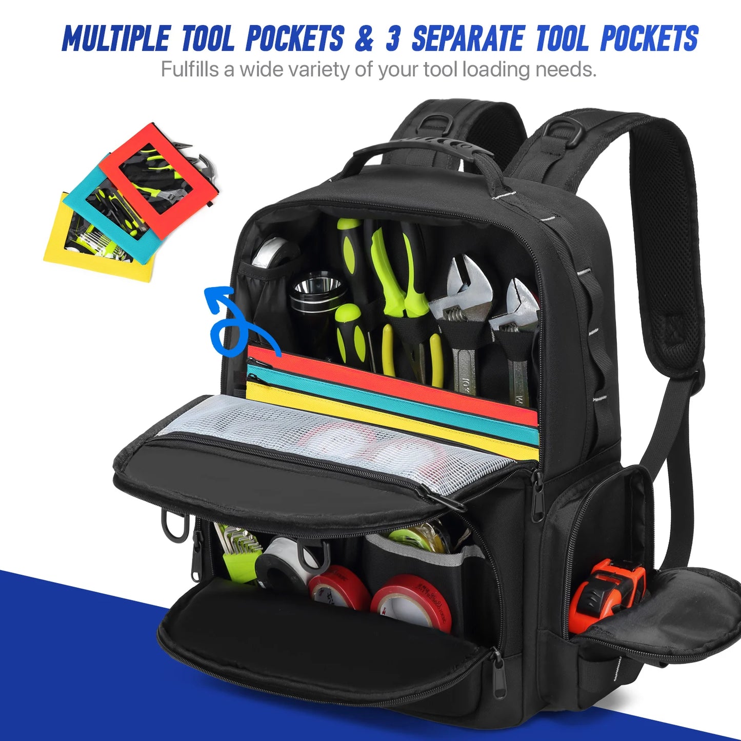 YH GSCN Heavy Duty Tool Backpack With Multiple Pouches