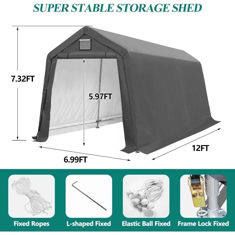 7' x 12' Outdoor Storage Shed- Heavy Duty Storage Shelter Tent with Roll-up Ventilated Door, Portable Garage Zipper Storage shed