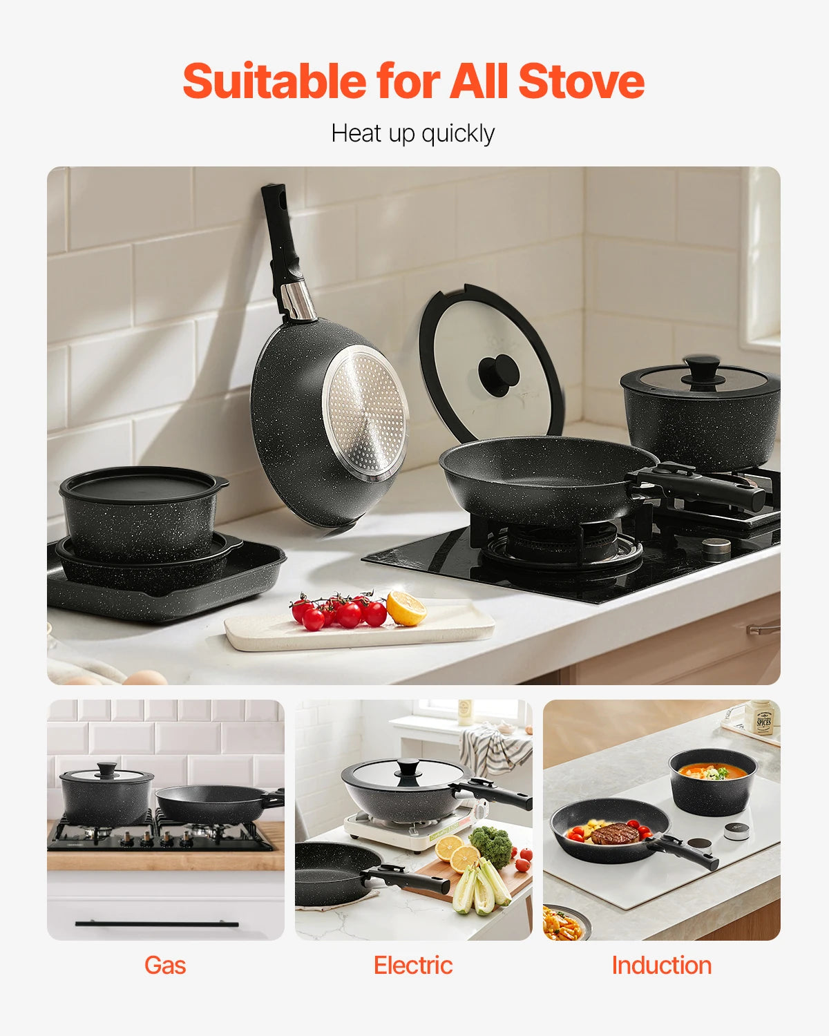 VEVOR Nonstick Cookware Set Granite Pots and Pans Induction