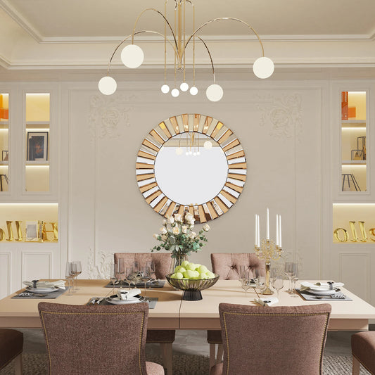 Wisfor Sunburst Round Wall Mirror Beveled Glass Vanity