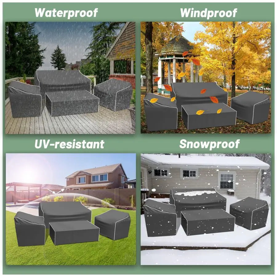 Patio Furniture Cover 4Piece Set, Heavy Dut 600D Outdoor Furniture Cover Waterproof for Lawn Patio Chairs, Loveseat and Coffe ta