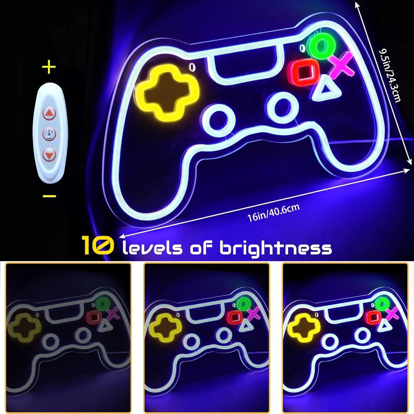 Gamer Neon Gamepad Shape Neon Gaming Sign for Boys Room, Dimmable LED Game Controller Neon USB Powered Colored Room Deco ration