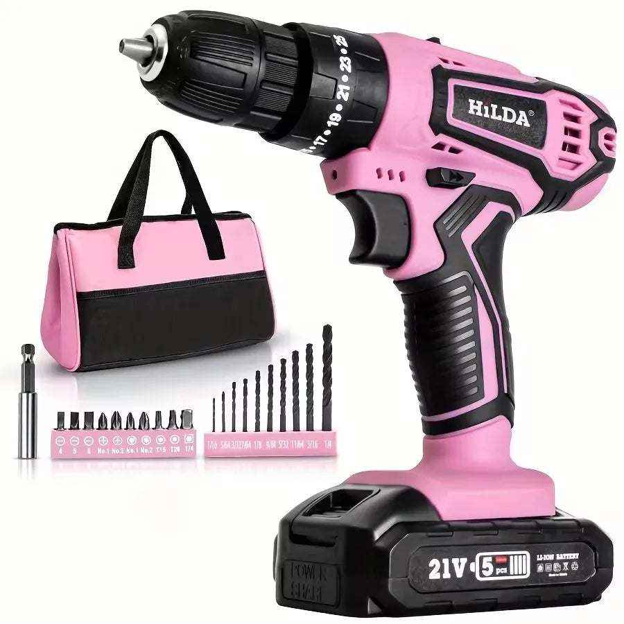 Hilda 21V Cordless Drill Kit With Battery And Bag Case