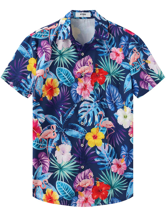 KYKU Hawaiian Shirt for Men: Beach Vacation Summer Short Sleeve Button Down Mens Shirts Casual Stylish