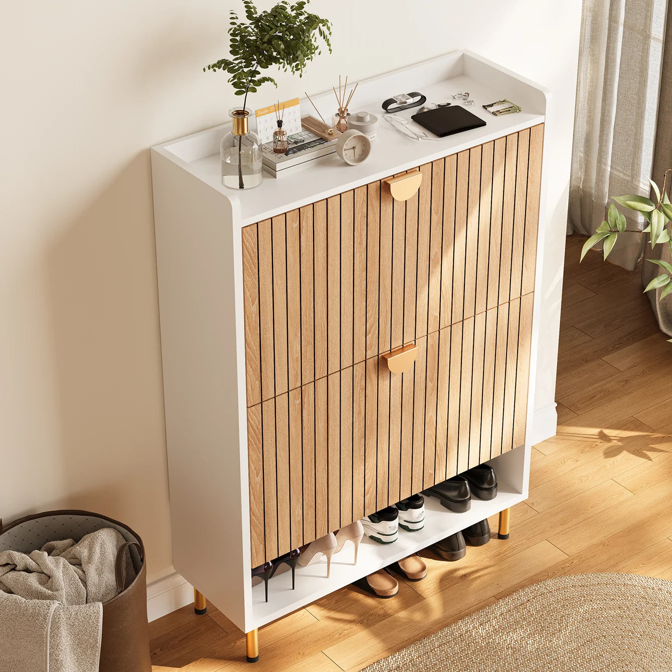 Online Goods Warehouse Shoe Cabinet With Flip Drawers