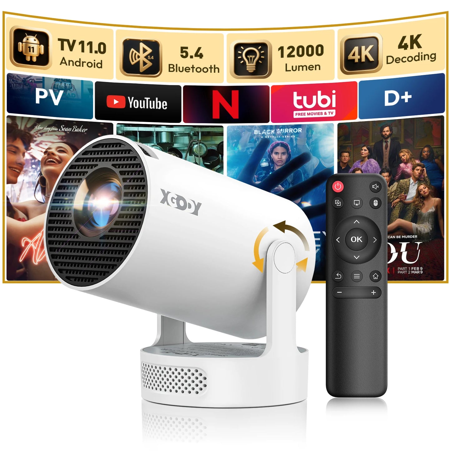 XGODY 4K LED Projector 12000 Lumen WiFi 6 Bluetooth 5.0