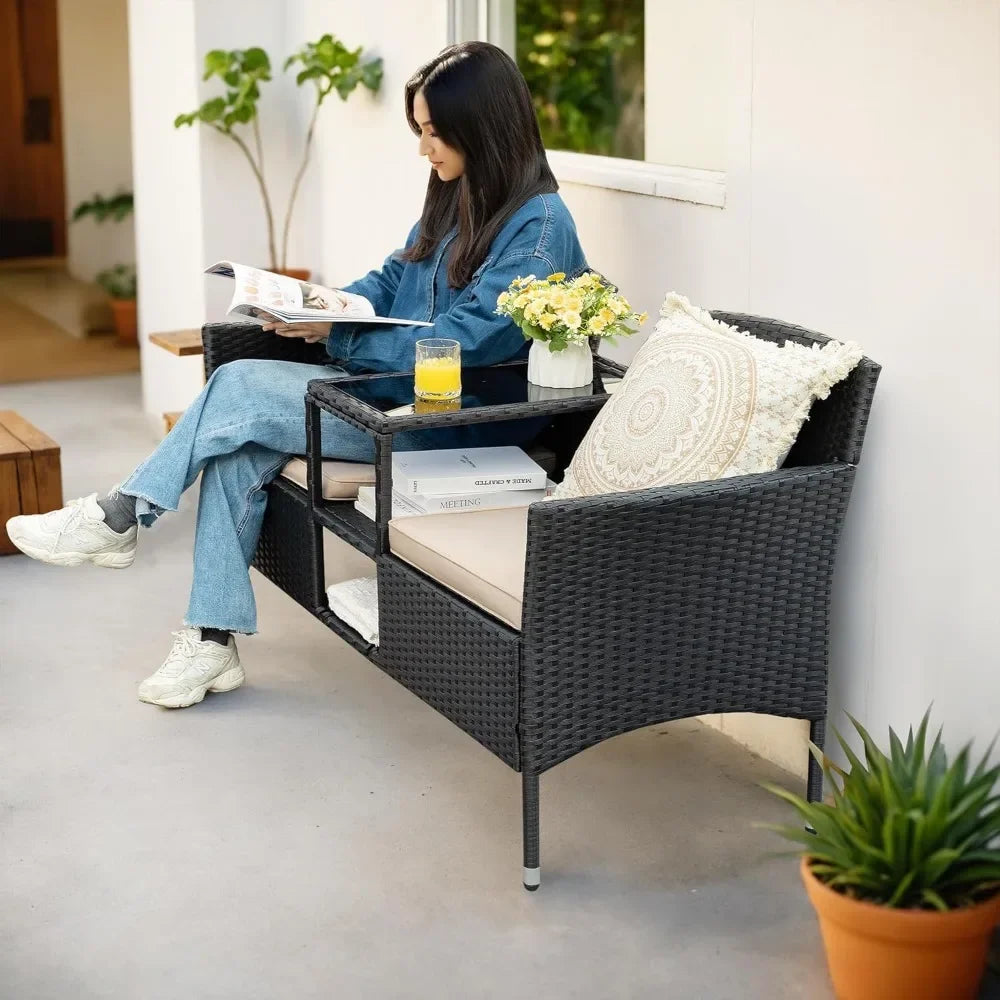 ANGDUO Outdoor Furniture Loveseat Patio Wicker With Table