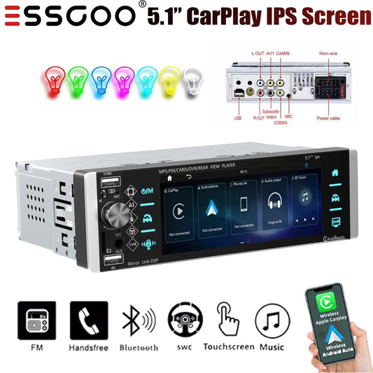 ESSGOO Car Stereo Single Din With Apple CarPlay Android Auto