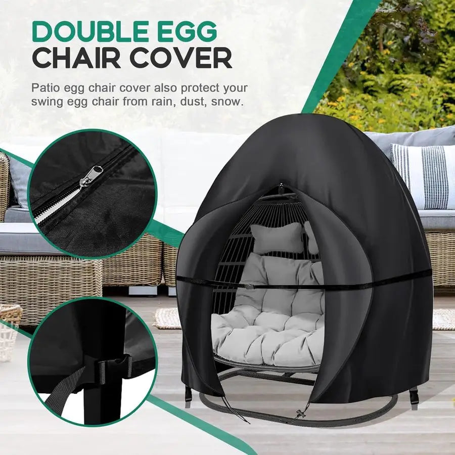 Egg Chair Covers with Zipper, 91x80 Inches, Extra Large Double Cover for Egg Chairr Outdoor Furniture, Heavy Duty Swing Hanging