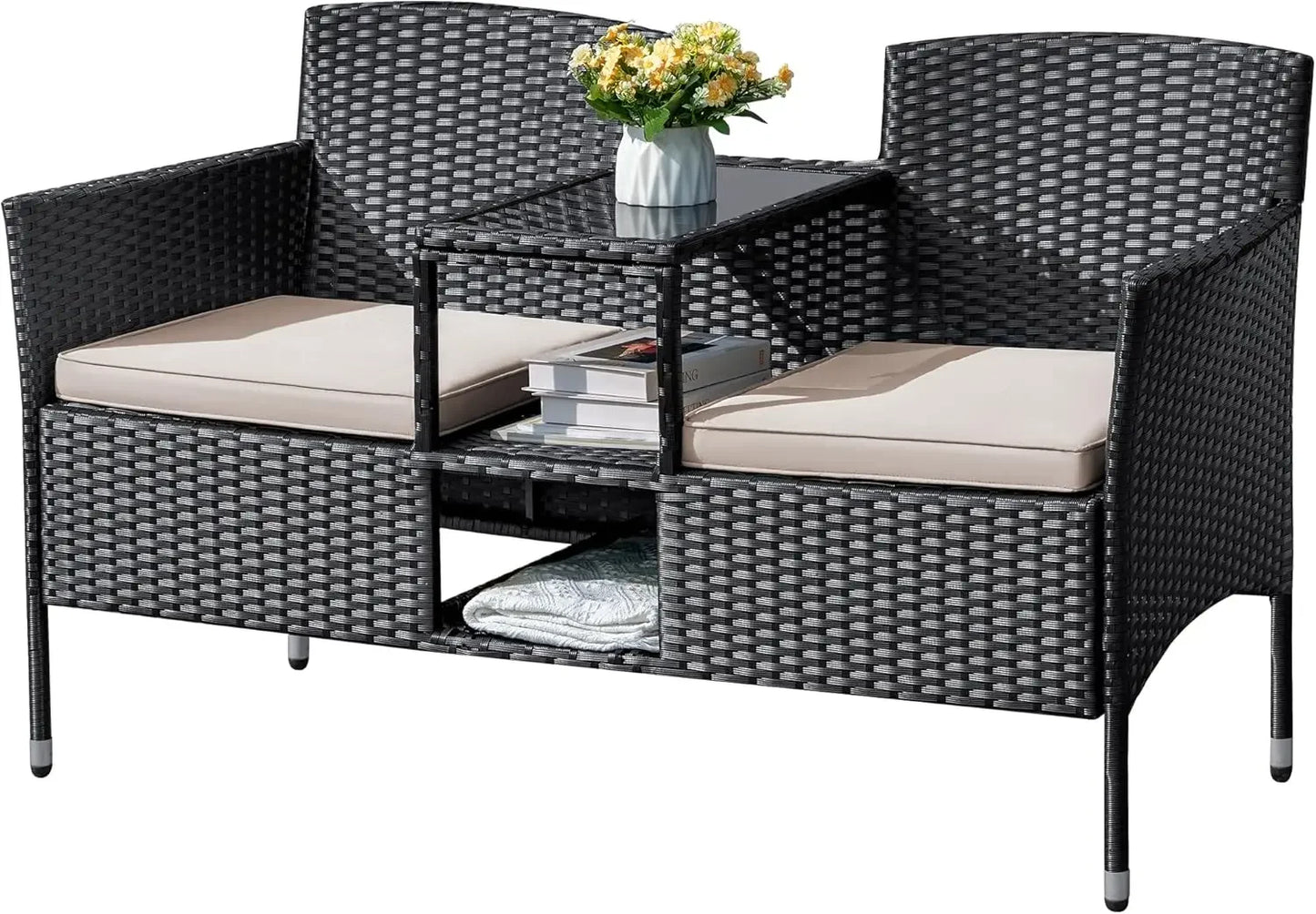ANGDUO Outdoor Furniture Loveseat Patio Wicker With Table