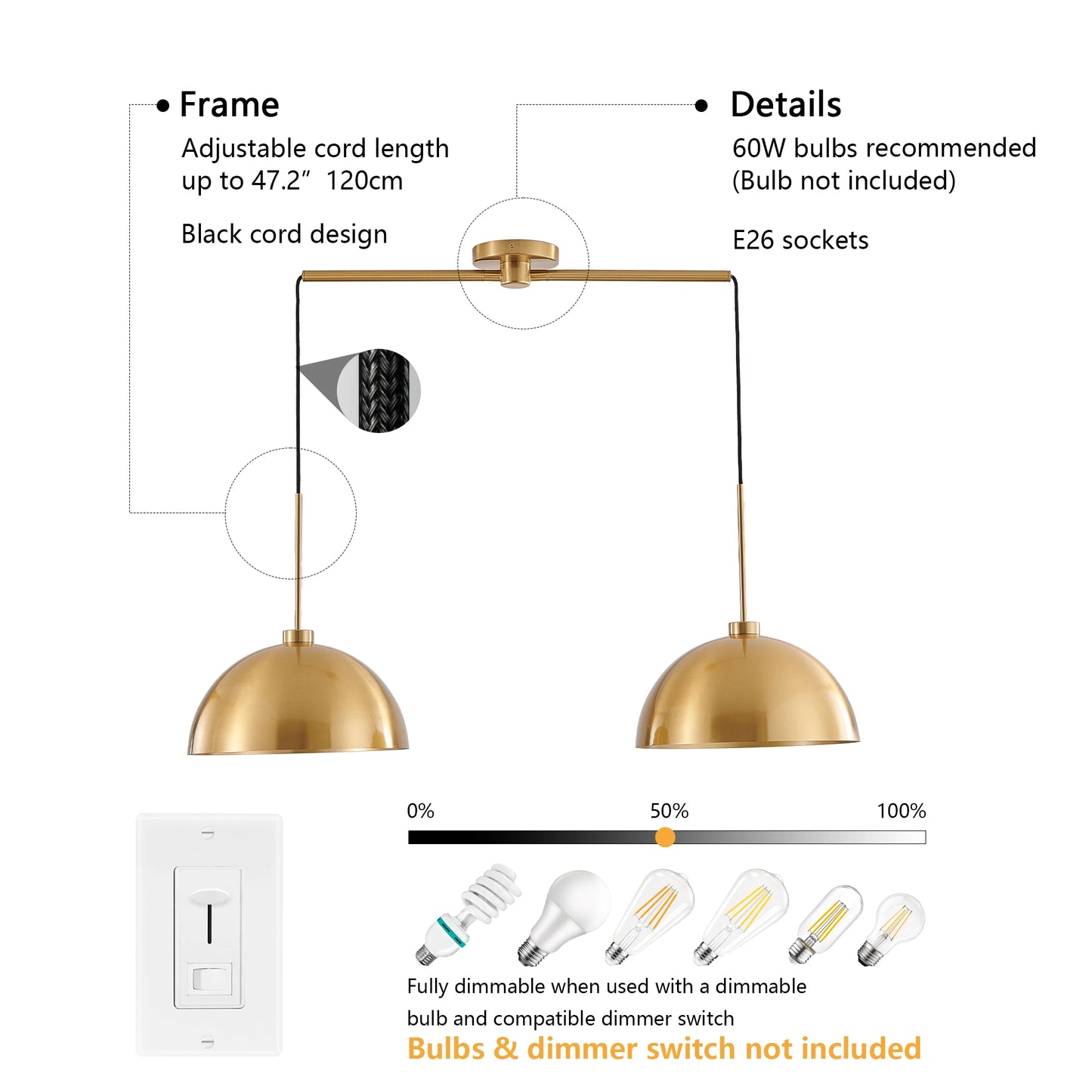 ARLGSITE Industrial Pendant Light Fixture Double Pendant