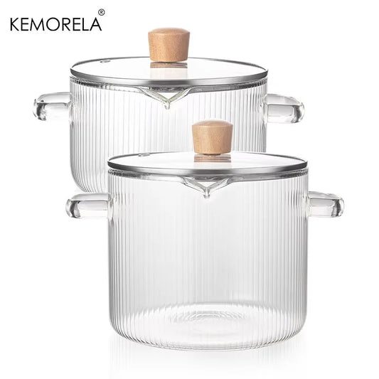 KEMORELA Heat Resistant Glass Saucepan Set With Lids
