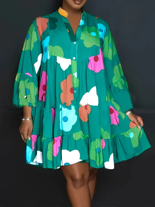 Guangdong Floral Printed Womens Casual Button Dress
